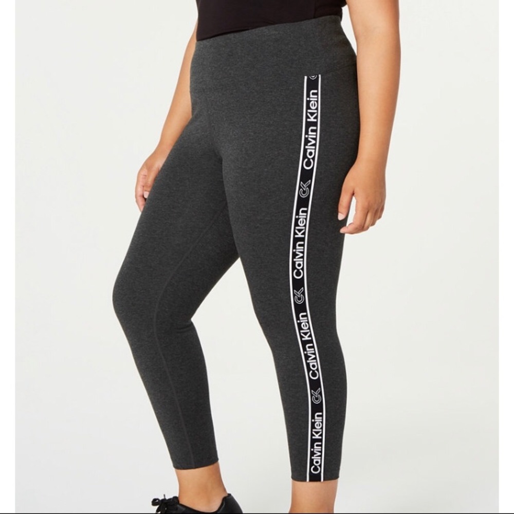 NWT Calvin Klein Dark Grey Logo-Stripe Leggings 1X